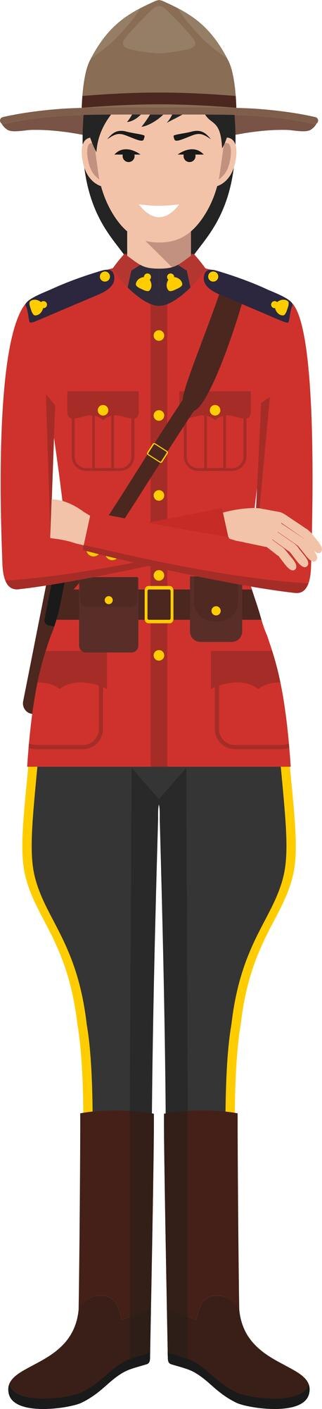 Vector standing canadian policewoman officer in traditional uniform character icon in flat style vector