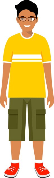 Standing Cute Smiling Indian Teenager Boy in Flat Style Vector Illustration