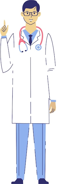 Standing Doctor Man with Finger Up in Line Art Style