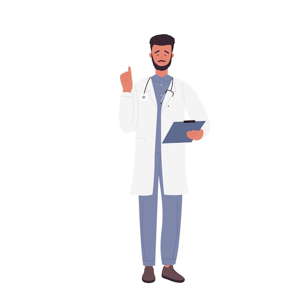 Vector standing doctor pointing finger up