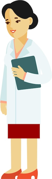 Стоящая женщина-врач с папкой в плоском стиле
