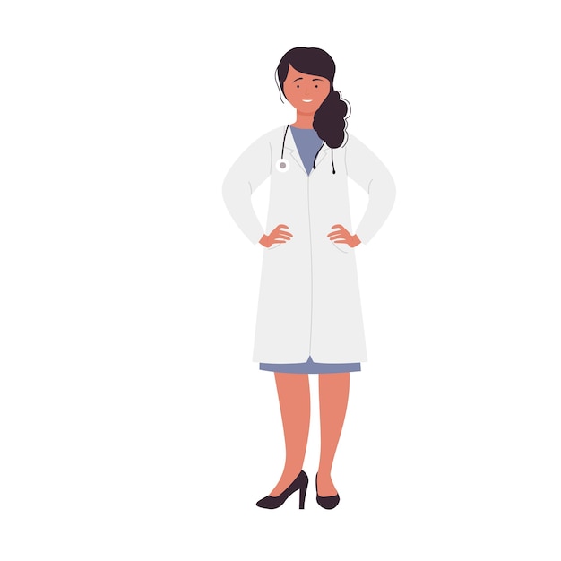 Vector standing doctor woman with hands on hips