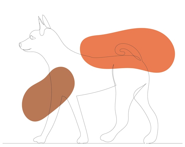 하나의 연속 선 스케치로 서있는 개 그리기