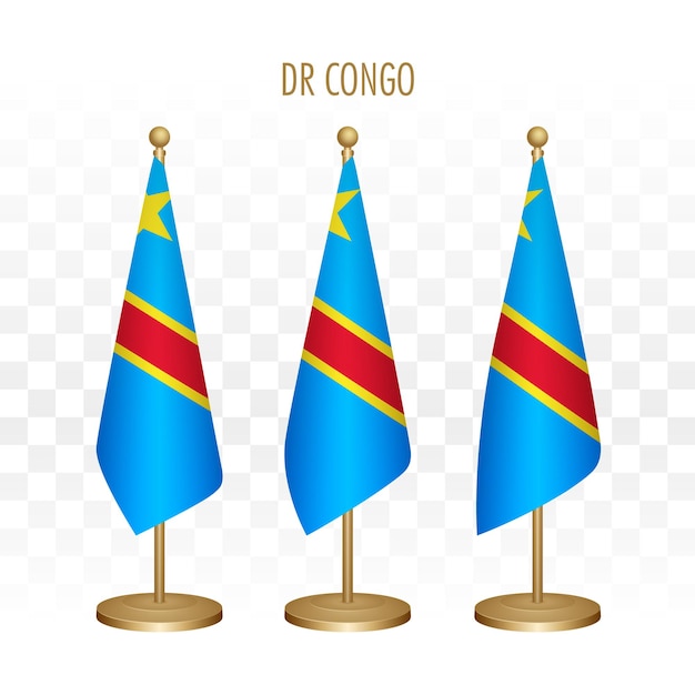 白で隔離民主コンゴ DR 3d ベクトル図の立っている旗