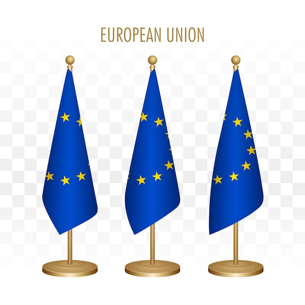 Standing flag of EU European Union 3d vector illustration isolated on white