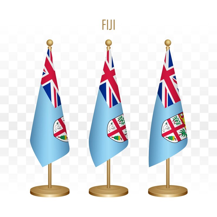 Vector standing flag of fiji 3d vector illustration isolated on white