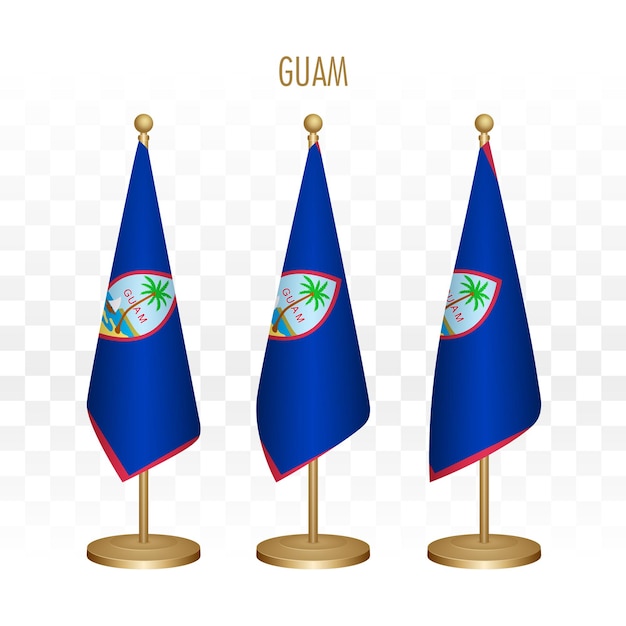 Bandiera permanente di guam 3d illustrazione vettoriale isolata su bianco