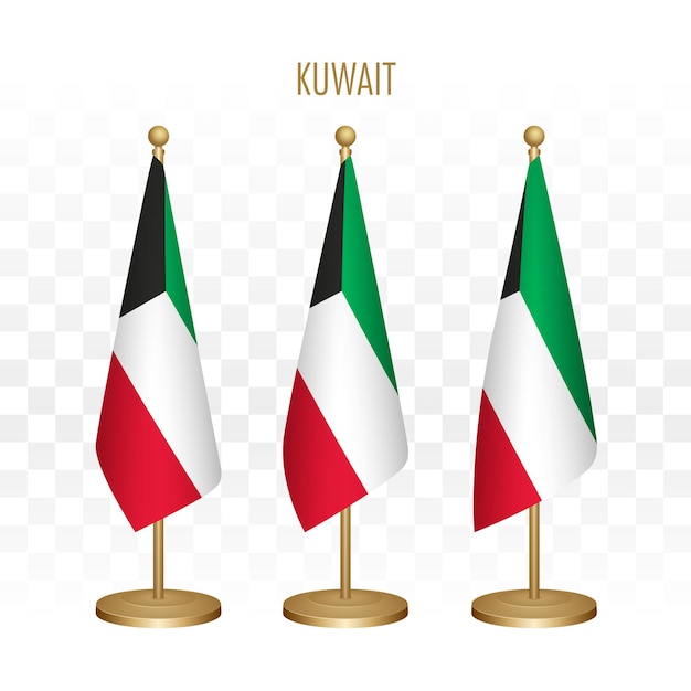 Standing flag of Kuwait 3d vector illustration isolated on white