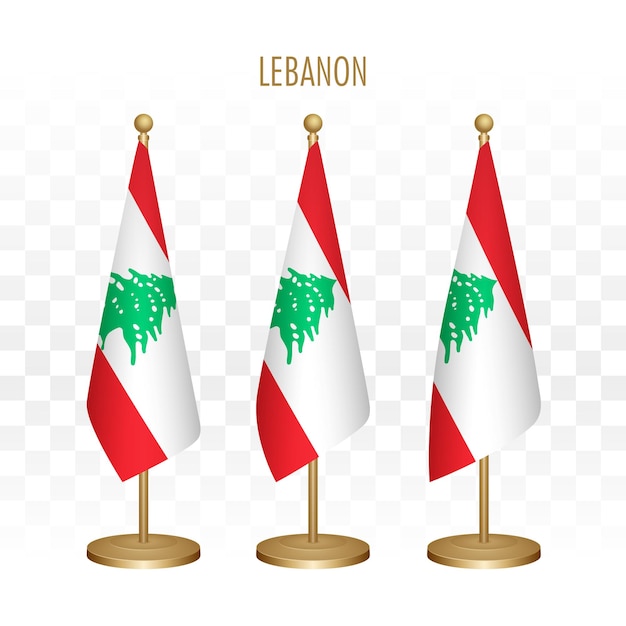 Standing flag of Lebanon 3d vector illustration isolated on white