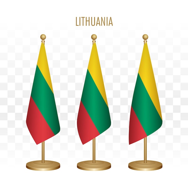 Standing flag of Lithuania 3d vector illustration isolated on white