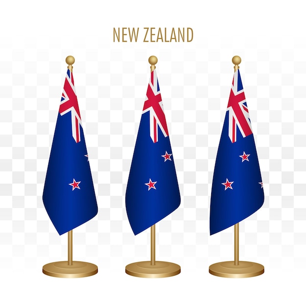 Standing flag of New Zealand 3d vector illustration isolated on white