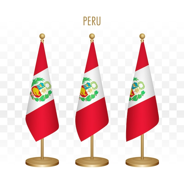 白で隔離ペルー 3 d ベクトル図の立っている旗