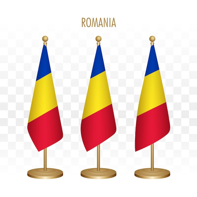 白で隔離ルーマニア 3 d ベクトル図の立っている旗