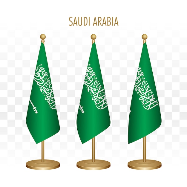 Standing flag of Saudi Arabia 3d vector illustration isolated on white