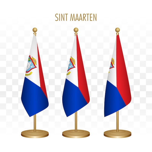 Standing flag of Sint Maarten 3d vector illustration isolated on white