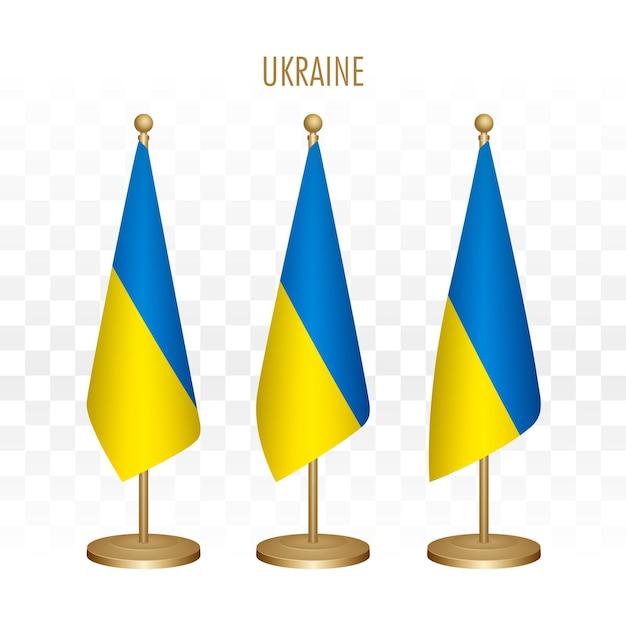 Standing flag of Ukraine 3d vector illustration isolated on white