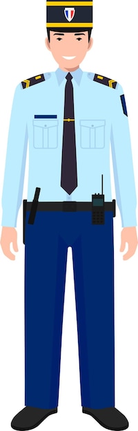 Standing French Policeman Gendarme and Traditional Uniform Character Icon in Flat Style Vector