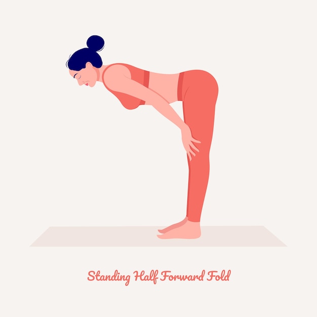 Standing Half Forward Fold Yoga pose Young woman practicing yoga exercise