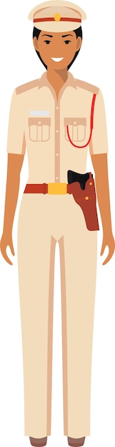 Standing Indian Policewoman Officer in Traditional Uniform Character Icon in Flat Style Vector