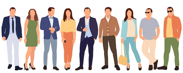 Vector standing men and women flat design isolated vector