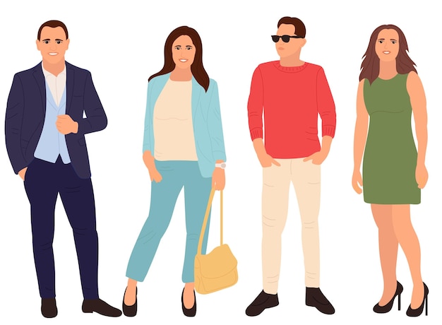 Standing men and women flat design