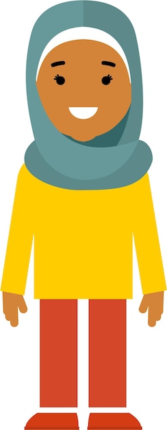 Ragazza musulmana in piedi in hijab in stile piatto