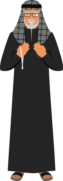 Vector standing old arabic man with rosary in his hands. vector illustration