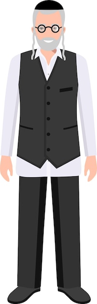 Vector standing old jewish man with mustache beard and glasses in kippah in traditional national clothes