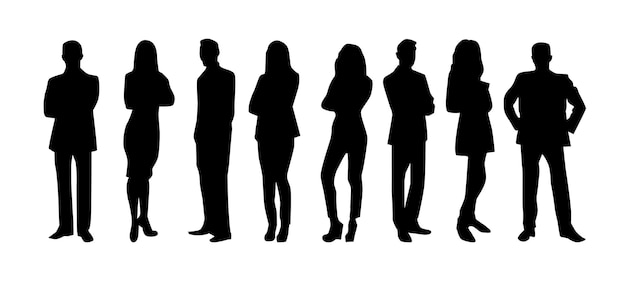 Vector standing people silhouette set vector