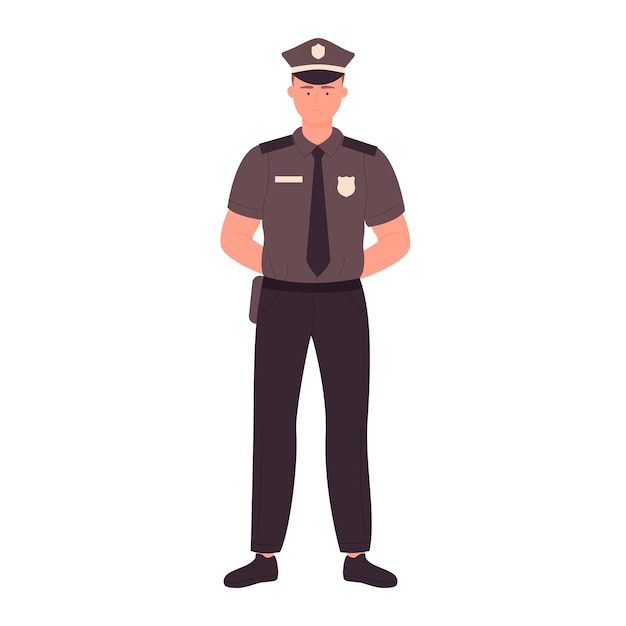 Standing policeman with crossed arms behind back
