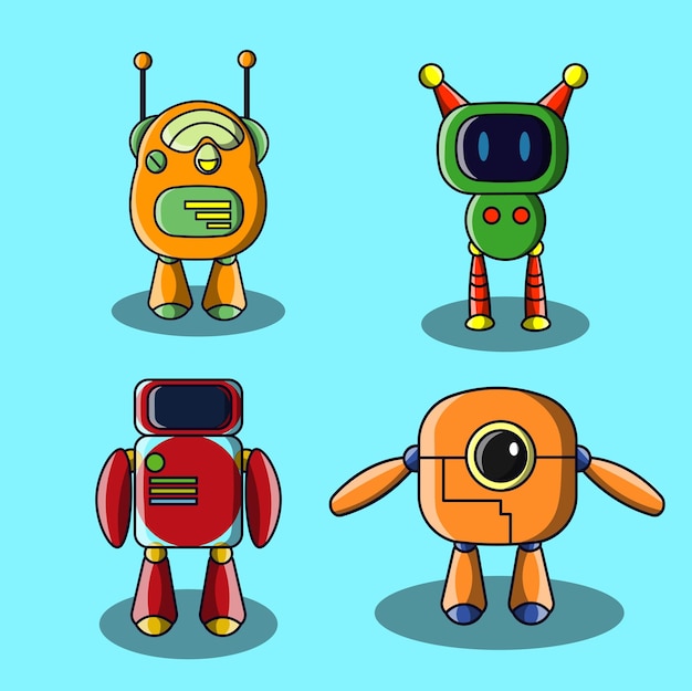 Standing robot icon pack vector set