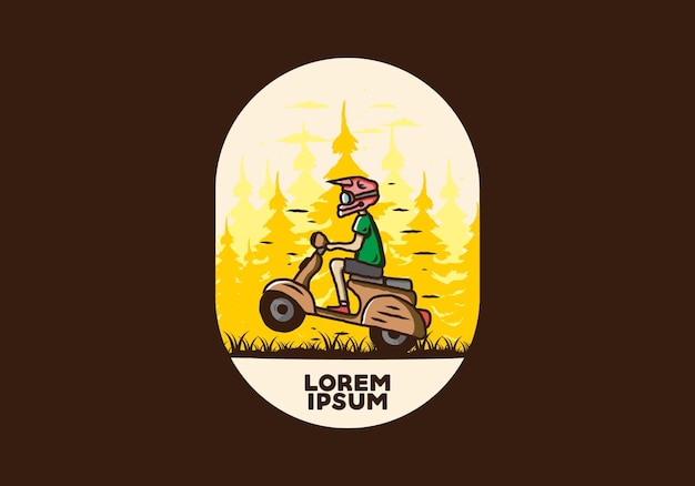 Scooter in piedi nell'illustrazione della foresta