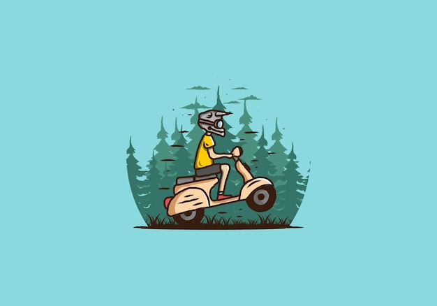 Standing scooter in the forest illustration