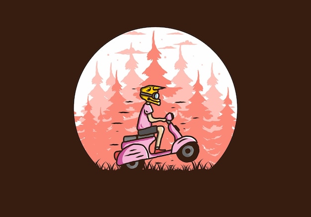 Vector standing scooter in the forest illustration