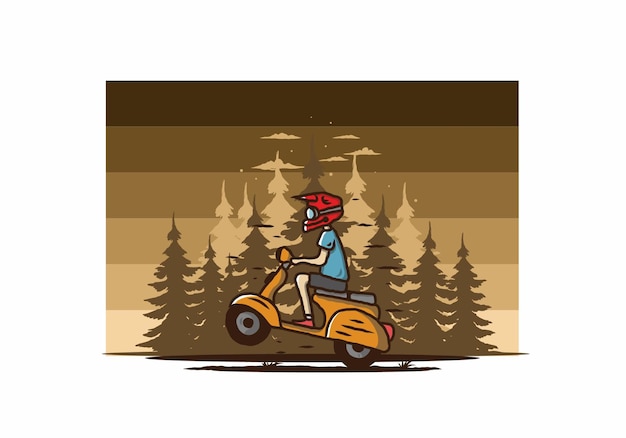 Vector standing scooter in the forest illustration