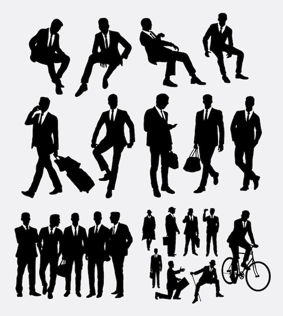 Standing and sitting businessman silhouette