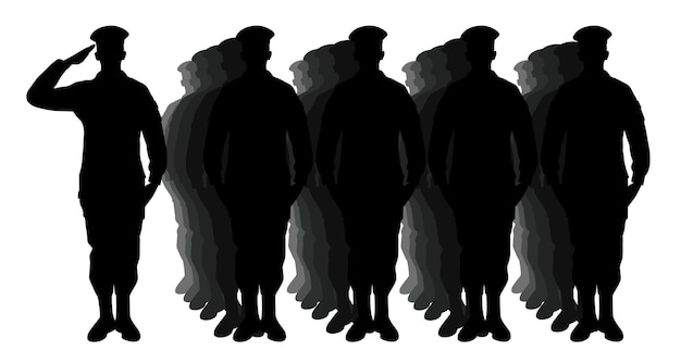 Standing soldier silhouette vector military man