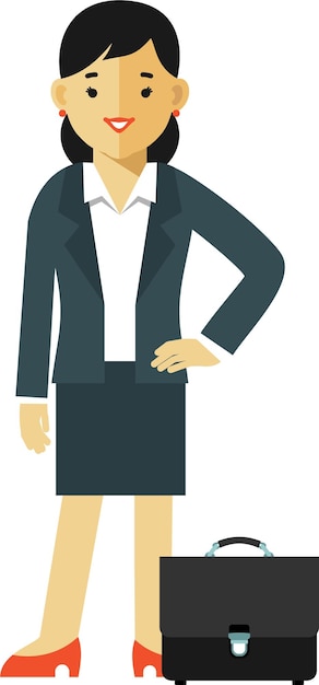 Vector standing young business woman with briefcase in flat style