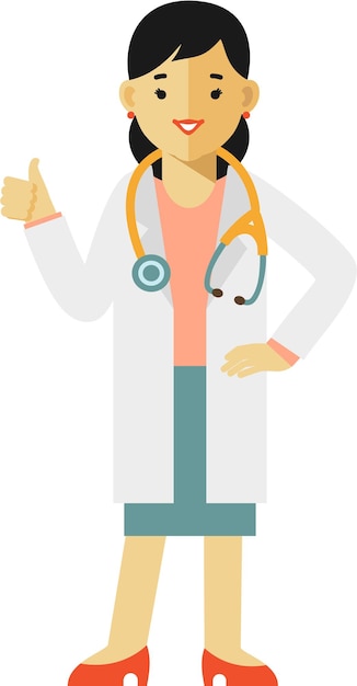 Standing Young Doctor Woman ThumbsUp Signal Flat Style