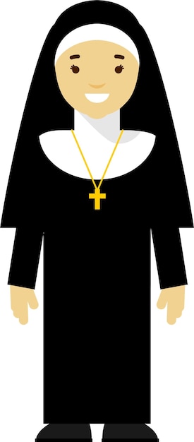 Vector standing young woman catholic nun abbess of monastery in black cassock with the cross