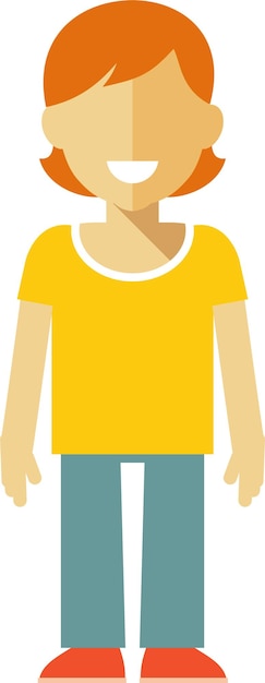 Standing Young Woman with Red Hair and in Yellow Tshirt and Blue Jeans