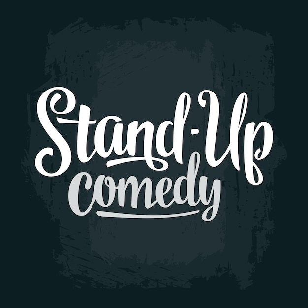 StandUp comedy kalligrafische handschrift belettering Vintage witte vectorillustratie op donkere achtergrond