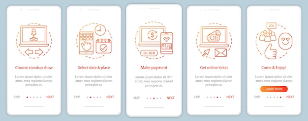 Standup onboarding mobile app page screen vector template