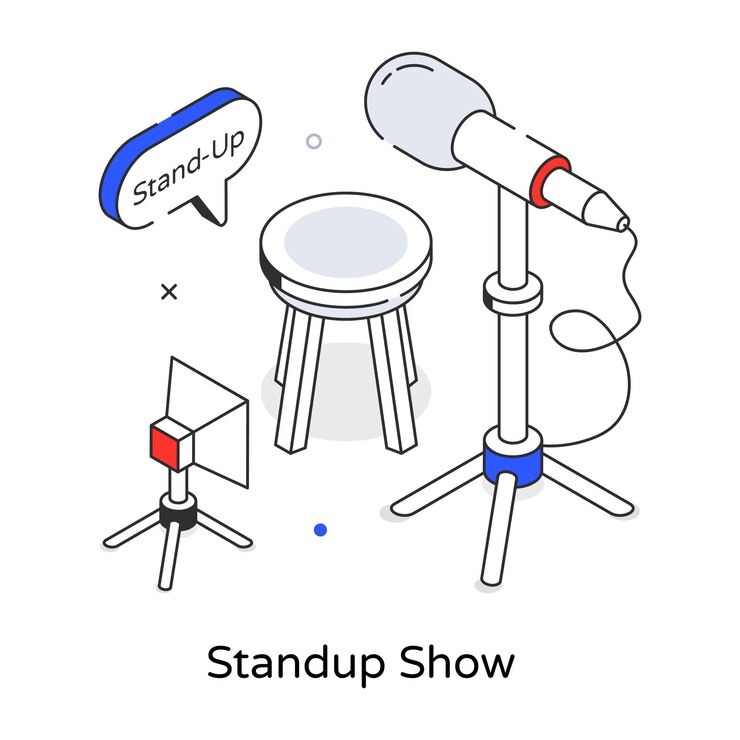 Vector a standup show is shown with a microphone on a stool.