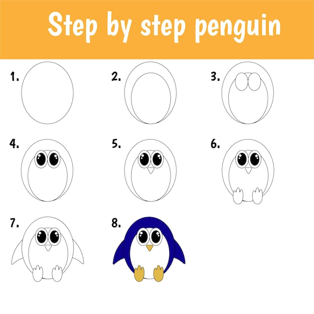 Stap voor stap pinguïn tekenen voor kinderen