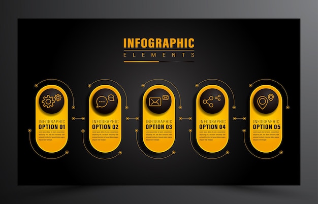Stap zakelijke infographic met zwarte achtergrond sjabloonstijl