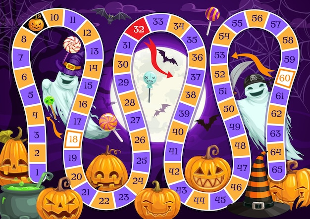 Stapbordspel voor kinderen met halloween-monstervector