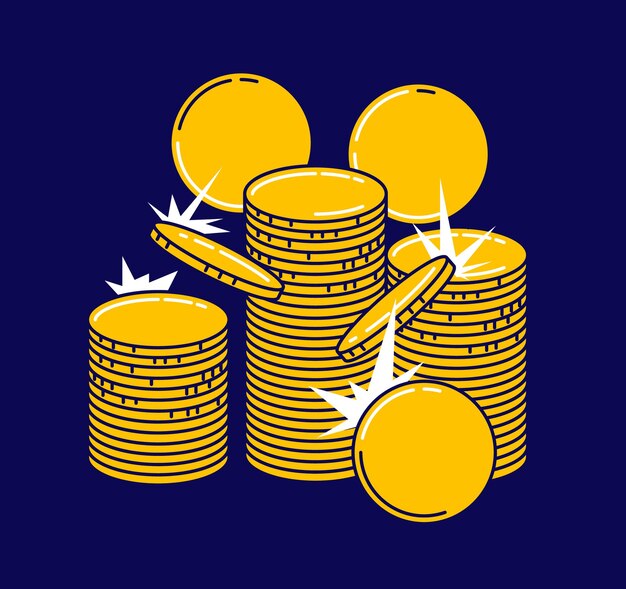 Vector stapel gouden munten geïsoleerd op blauw