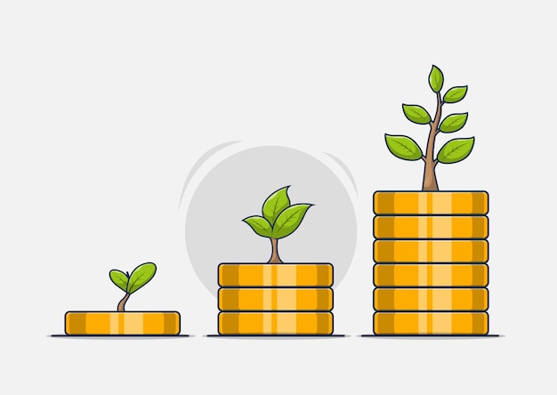 stapel munten groeit mee met de boom van ideeën voor zakelijke groei, waardoor geld wordt bespaard voor de toekomst