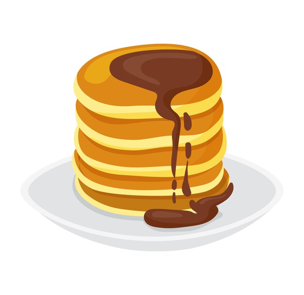 Stapel pannenkoeken siroop bord heerlijk ontbijt zoete pannenkoek chocolade topping lekker